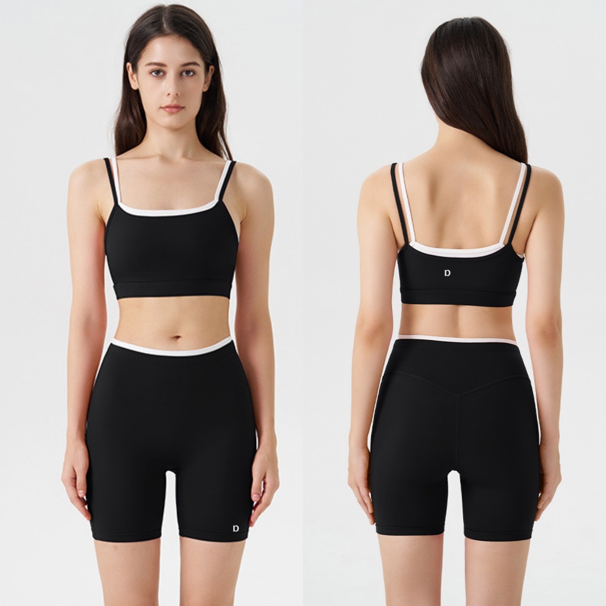 A1340 Ensemble court de soutien-gorge athlétique à motifs à rayures, équipement d'entraînement assorti en deux pièces, idéal pour les amateurs de