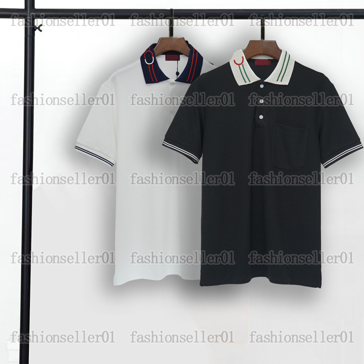 designer summer mens lapel polo t-shirts tshirt simple turndown collar luxury casual classic embroidered striped geometric pattern black tops tees M