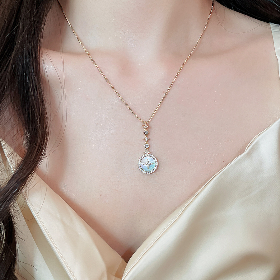 18k real gold plated zircon round pearl necklace, stylish and elegant sweater chain, light luxury high-end jewelry wholesale-image-1100727633