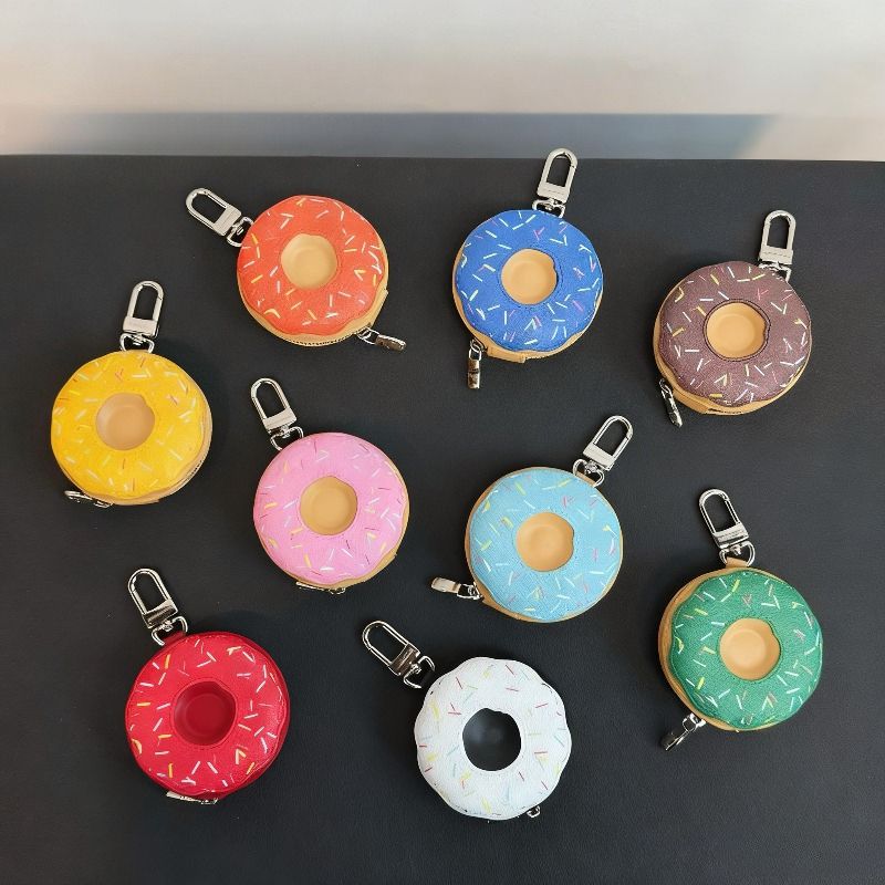 Porte-clés de créateurs en cuir en forme de beignet, breloques de sac, porte-monnaie, étuis pour écouteurs, lettres classiques imprimées, marque