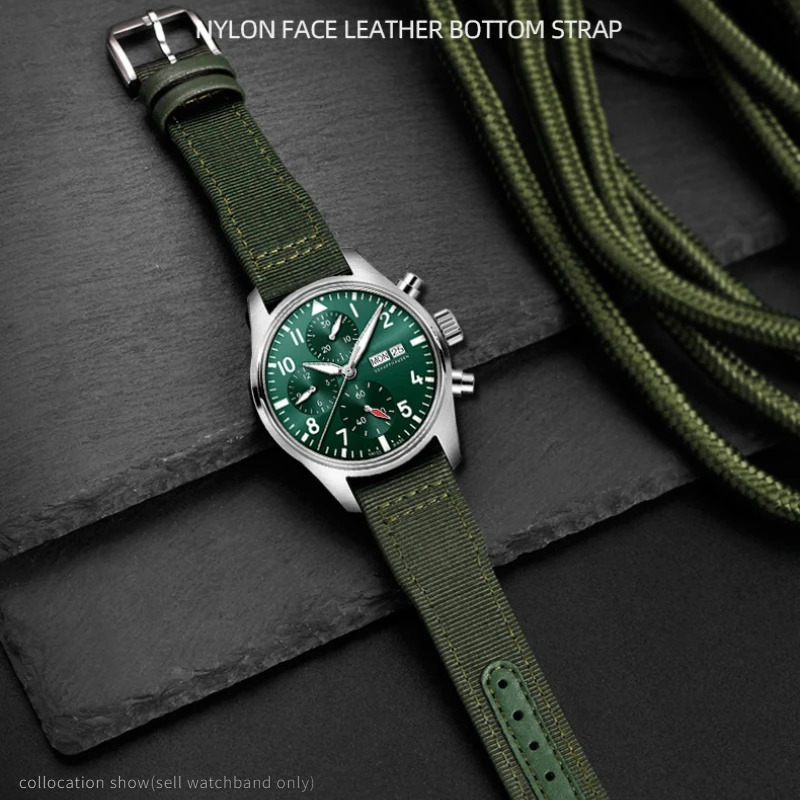 High quality Blue green Bracelet For IWC Nylon Genuine Leather WatchBand Big Pilot Little Prince Mark 18 Watch Strap 20mm 21mm 260408