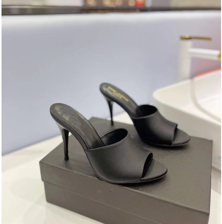 2026 Classic ladies designer high heel slippers women summer solid color sandals leather sexy thick heels 10cm half slippers large size 35-42