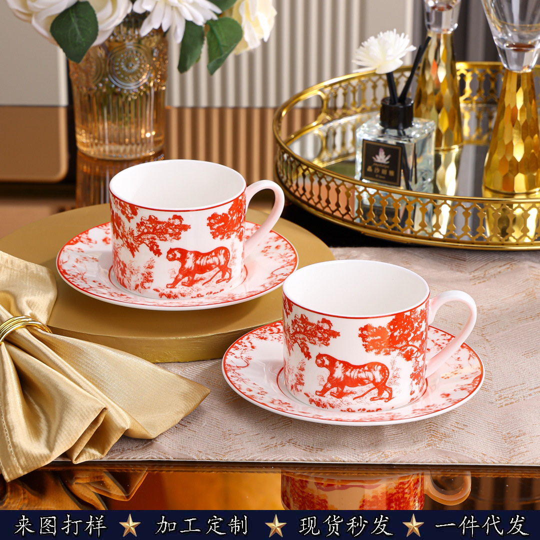Red tiger coffee cup bone china high-end afternoon teacup friend birthday housewarming wedding souvenir-image-1100899576
