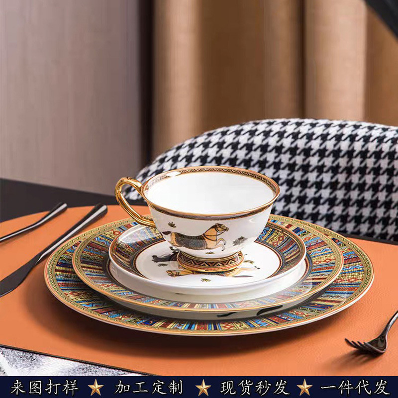 European-style hotel ceramic tableware restaurant plate western food plate coffee cup suit countertop tableware table table vase-image-1100899624