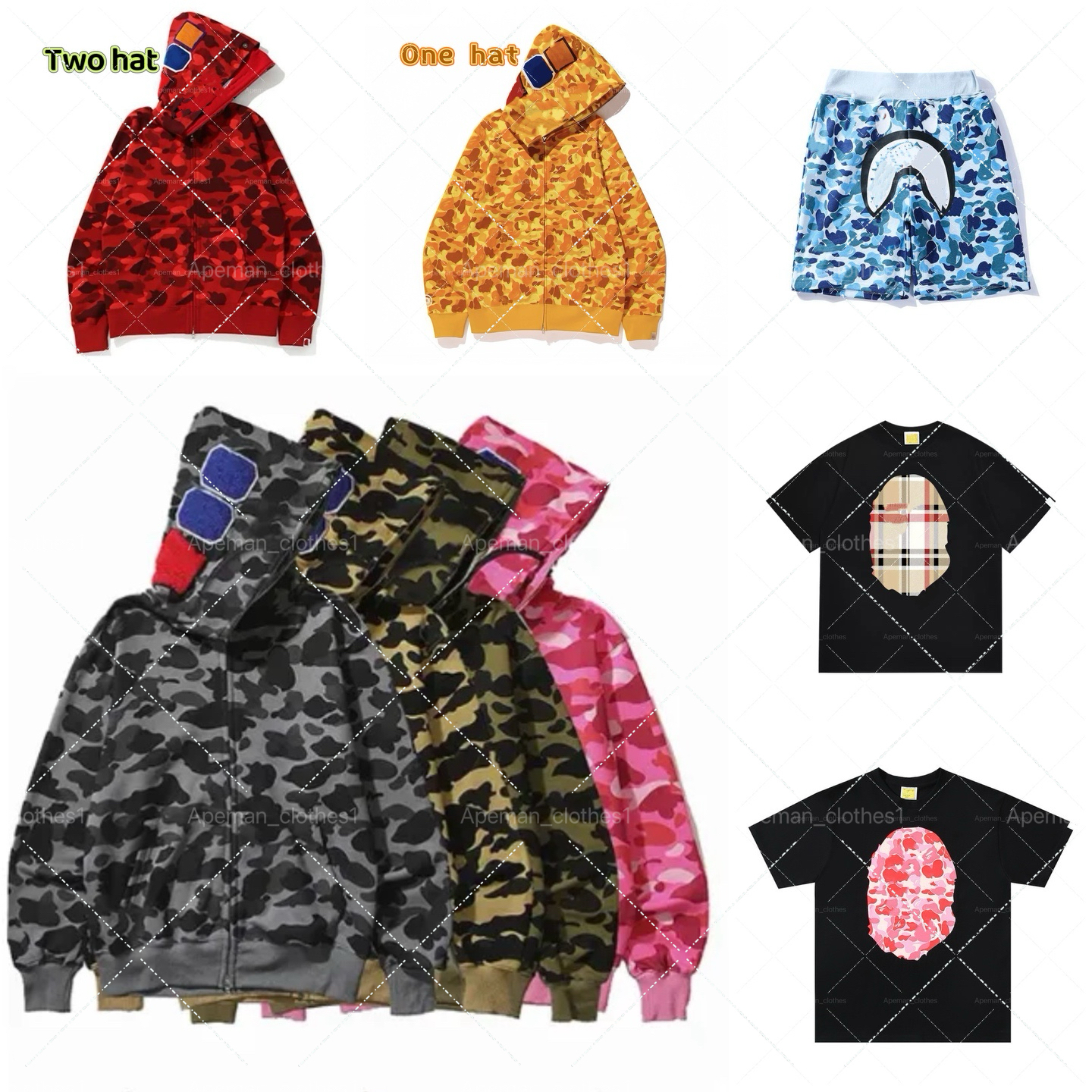 bapetshirtslys men Cotton Designer Mens Shirts tee mens shorts Camouflage Shark jacket Thick 950g Double Sided Shark hoodie and shorts Graphic Cashe