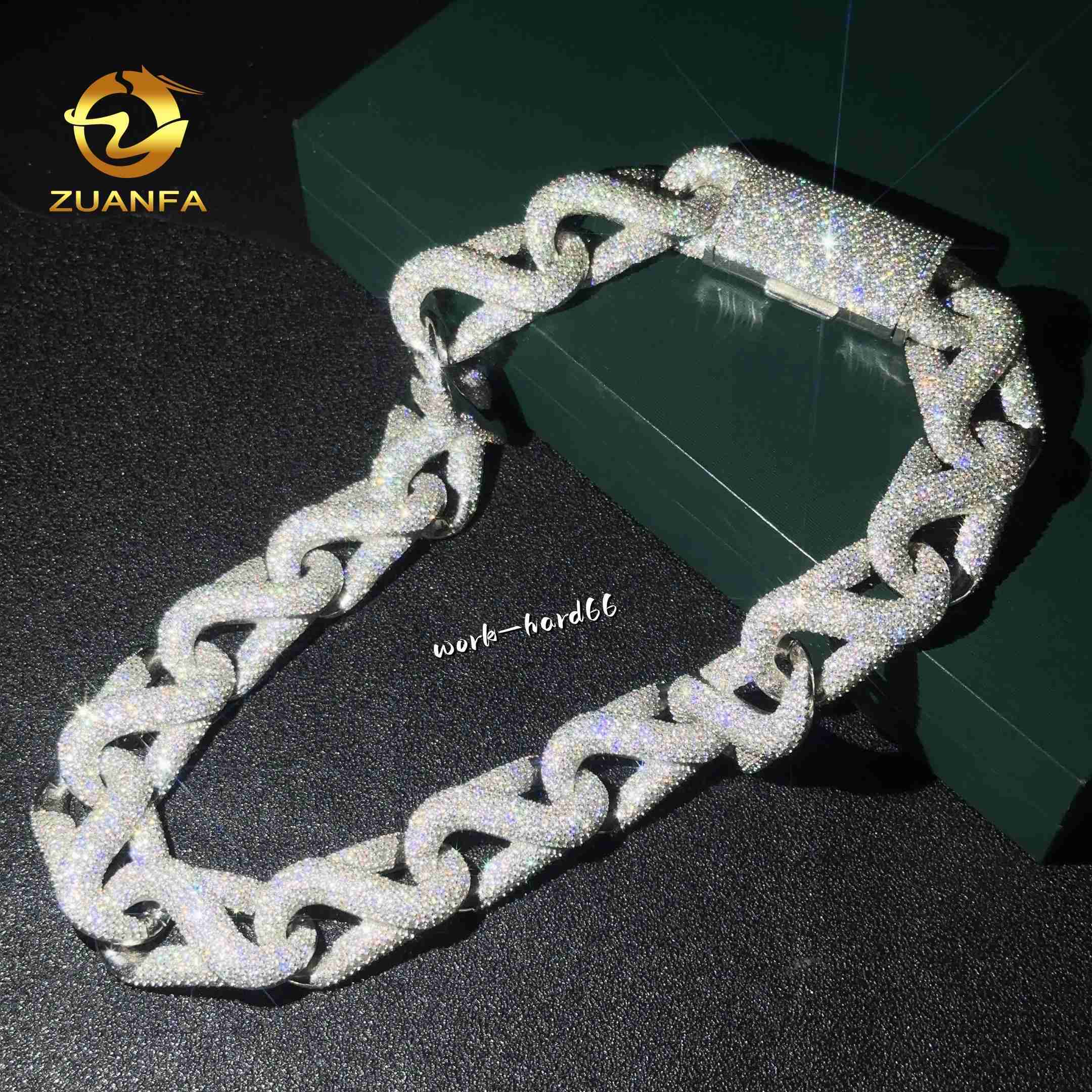 New Customized Fine Jewlery 20mm Fire Miami Cuban Link Chain Moissanite Hiphop Jewelry 925 Cuban Link Chain Pass Diamond test