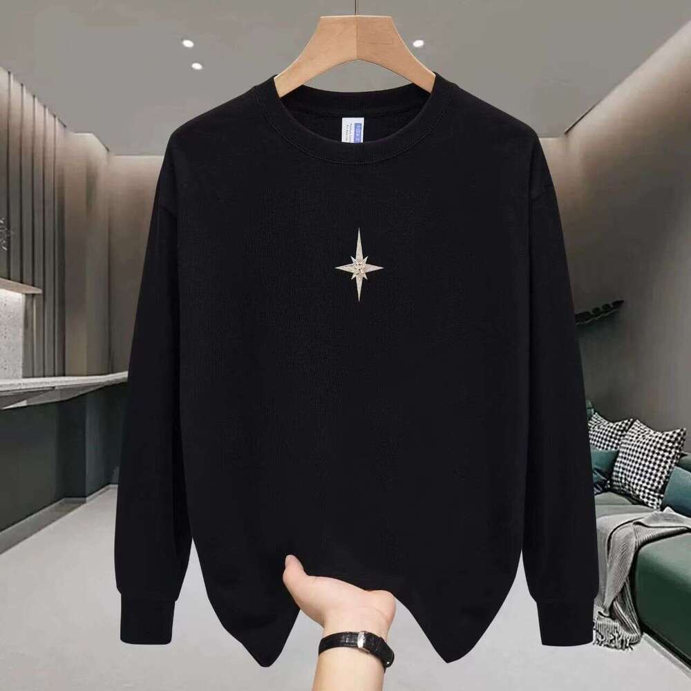 Mens Hoodies Sweatshirts Pullover Cardigan Long Sleeve Crew Neck Star Embroidery Minimalist Design Loose Fit Black Casual Daily Wear For Men