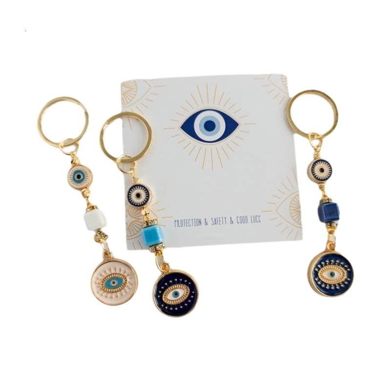 Designer Evil Eye Keychain Vintage Ethnic Style Bag Charm Fashion Car Pendant Protective Amulet Accessory for Women