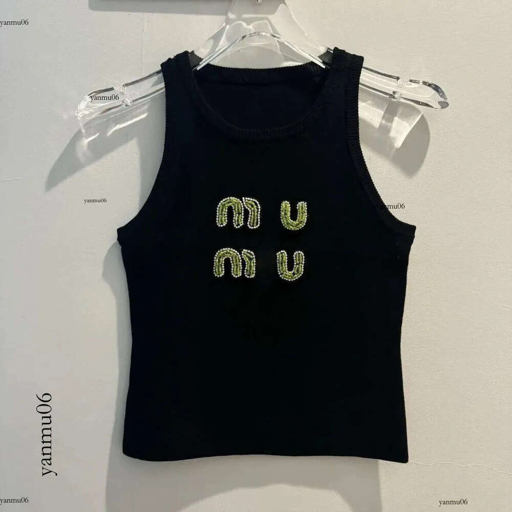 Miu Vest Knitted Camisole Vest With Drill And Embroidery Desigenr Round Neck Summer Womens Top Tank Top Women Crop Top Vest Slveless Cotton Wet Tank
