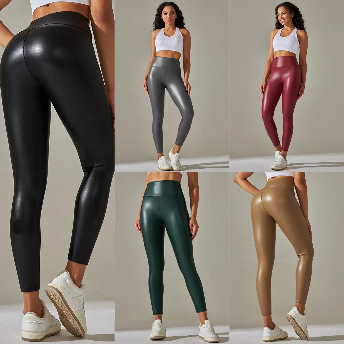 UU-1821 Plus Size Yoga Leggings High-waisted PU leather Pants Spring Autumn Elastic Sports Leggings-image-944456133