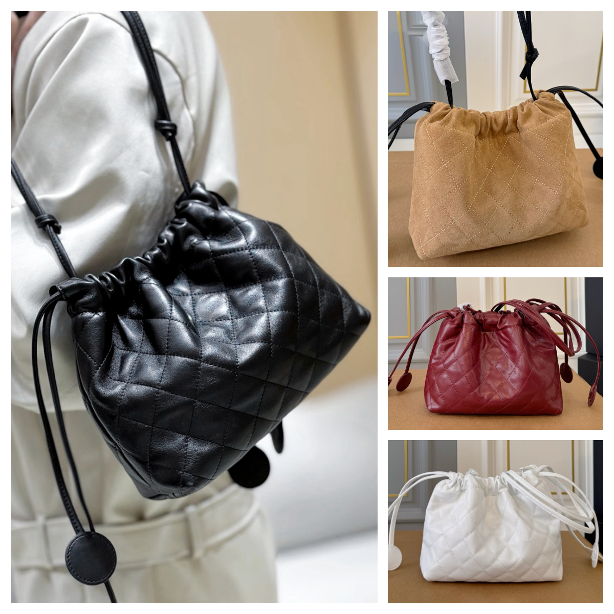 Mini Drawstring Bucket Shoulder bag Quilted bag Luxury Premium Designer Slouchy bag Vintage Drawstring Hobo bag for Ladies Daily Commute bag 2026 Su