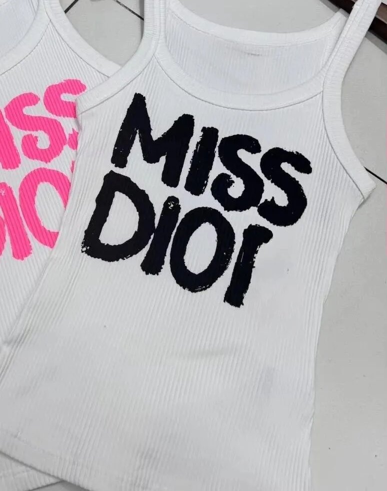 Women's T Shirts Women Sexy Tank Top Vest Early Spring Limited Letter Graffiti Printing White Ribbed Knitted