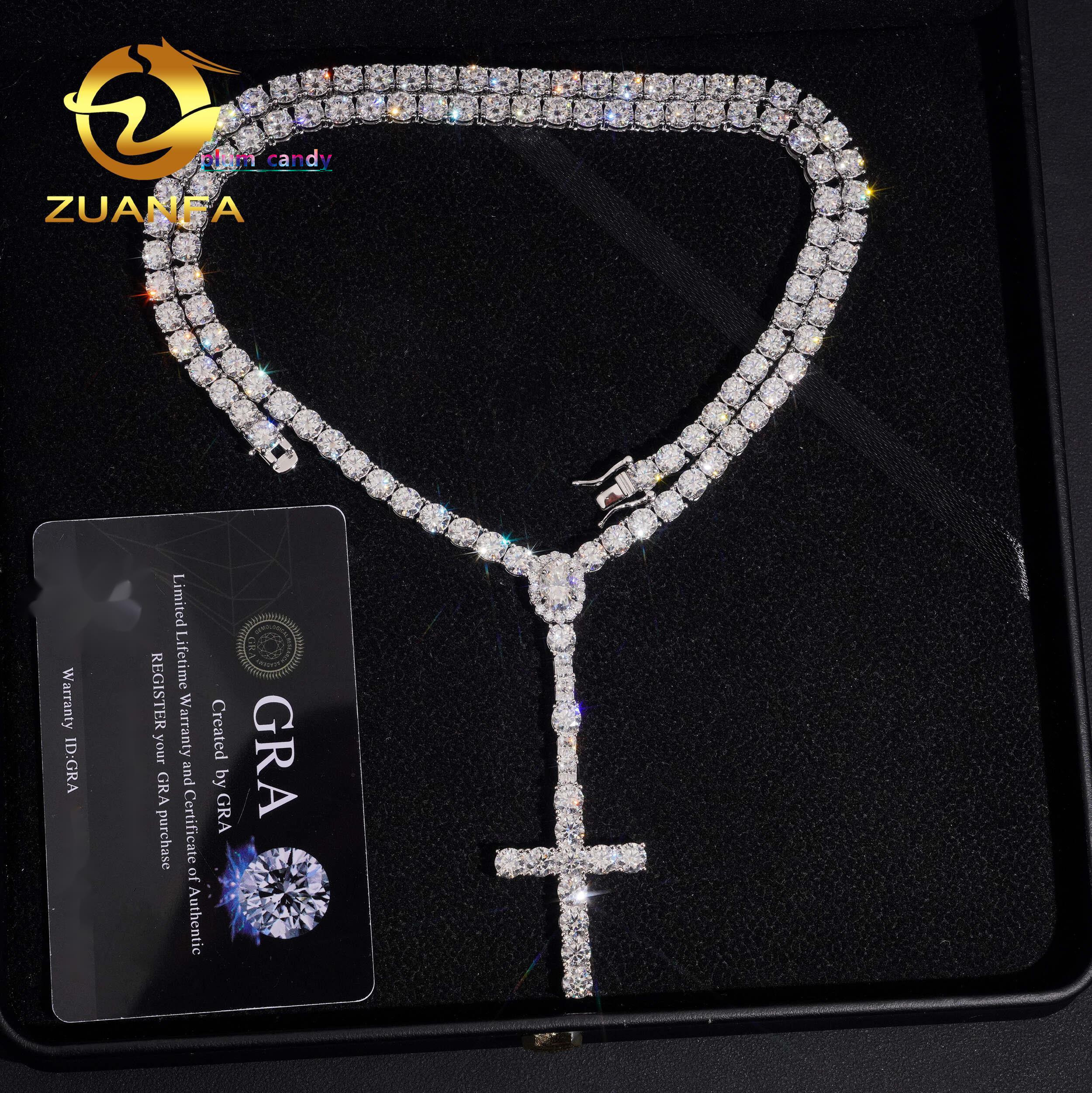 Cross Charms Moissanite Necklace Hip Hop 925 Sterling Silver Gold Plated 5mm VVS Moissanites Diamond Sparking Tennis Chain