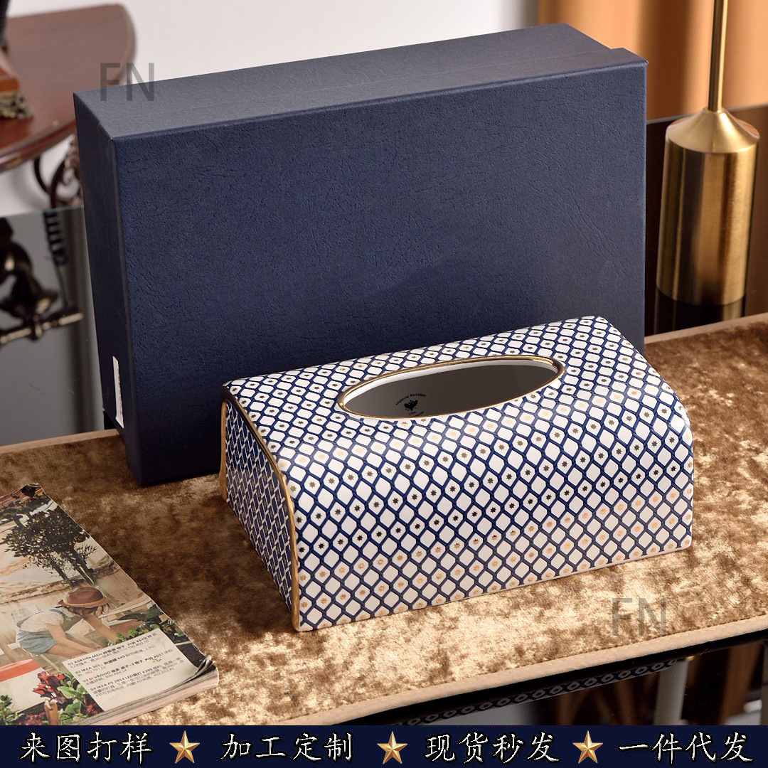 Ceramic tissue box - european style light luxury napkin holder for home living room - star series premium gift-image-1100905251