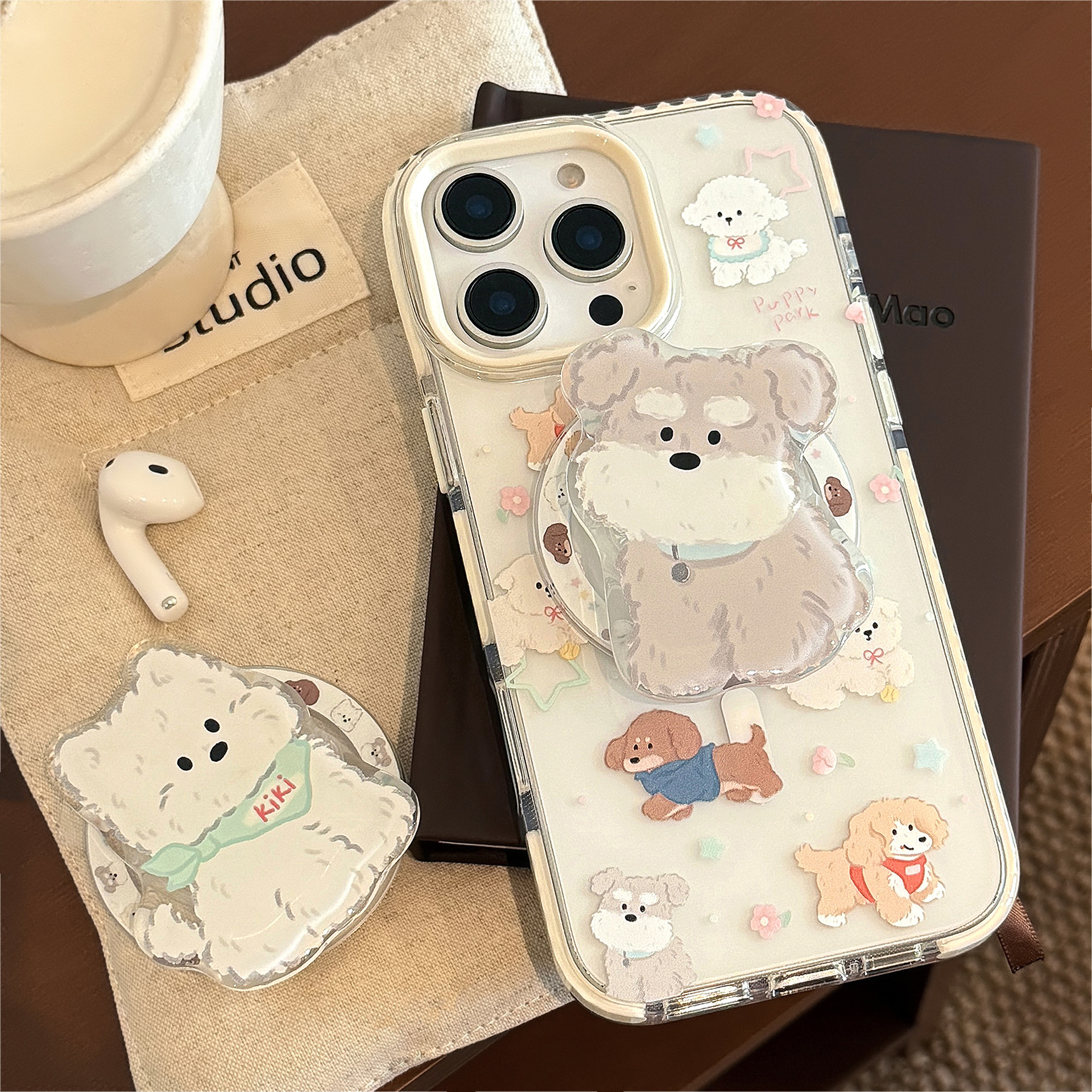 Cute Dog Magnetic Stand Transparent Case for iPhone 17 Pro Max-image-1100885222