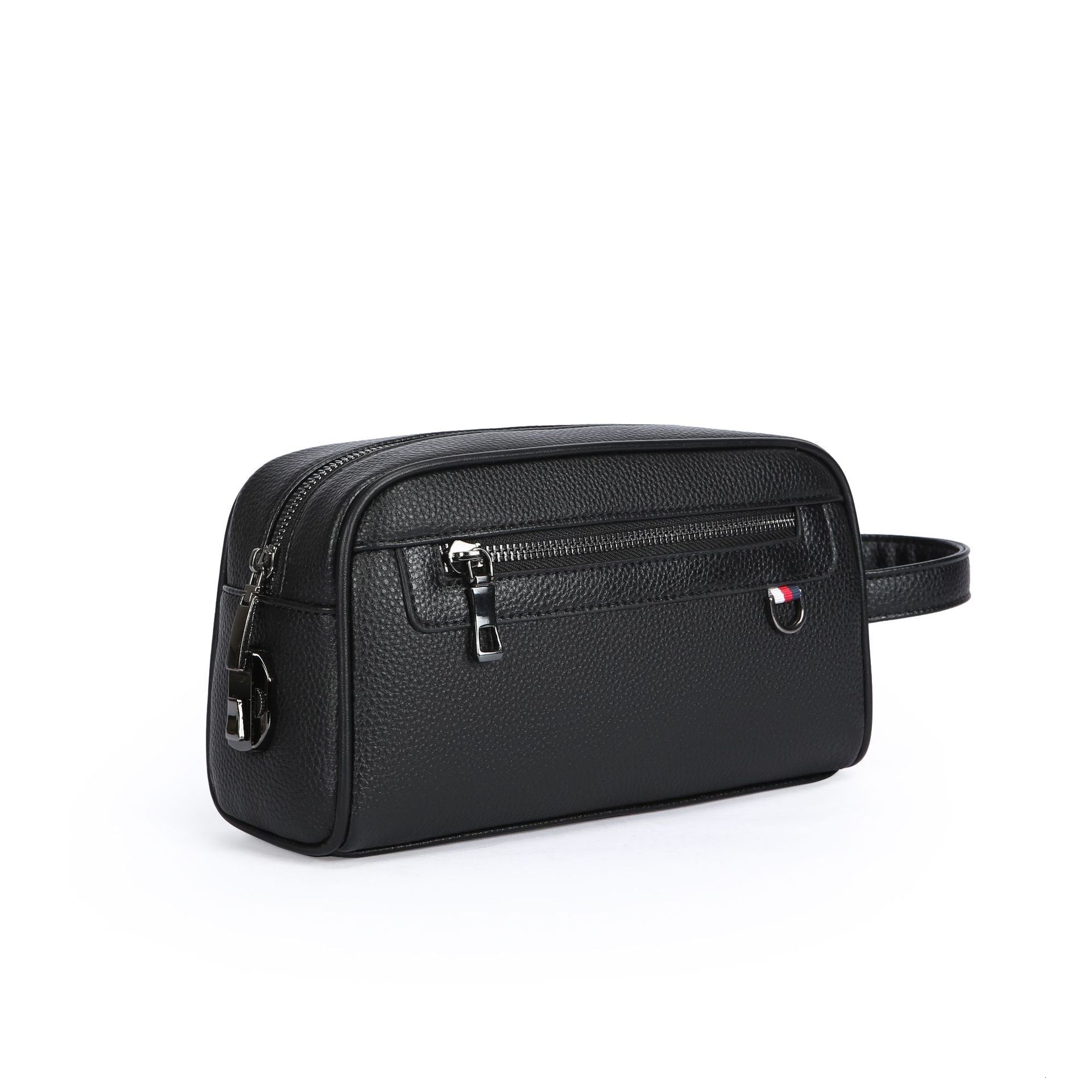Monogram Print Toiletry Bag Premium PU Leather Zipper Pouch Luxury Wristlet Cosmetic Organizer