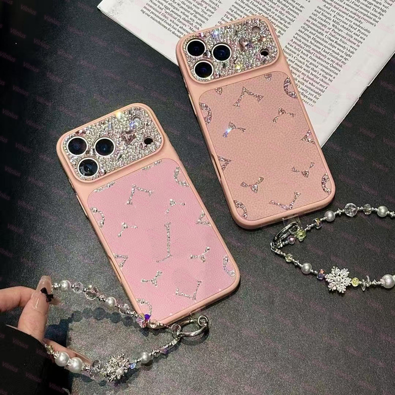 Designer Phone Case VV with diamonds For iPhone17 Pro Max Apple iPhone 16 15 Pro 14 13 Promax with Card Pocket Phone Case Luxury acrylic Chain Wr-image-1100881068