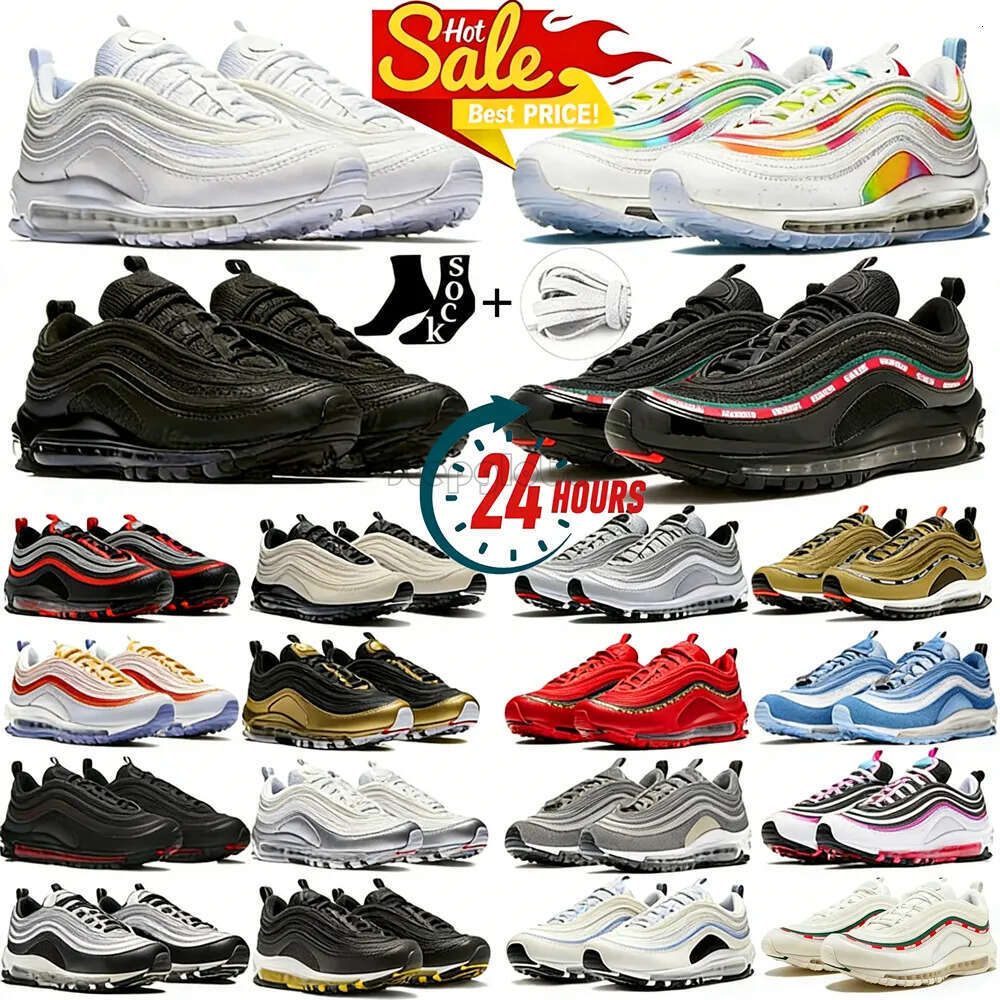 With box Designer 97 men women 97s running shoes Triple Black White Sean Wotherspoon Silver Gold Bullet University Red Volt mens outdoors trainers S