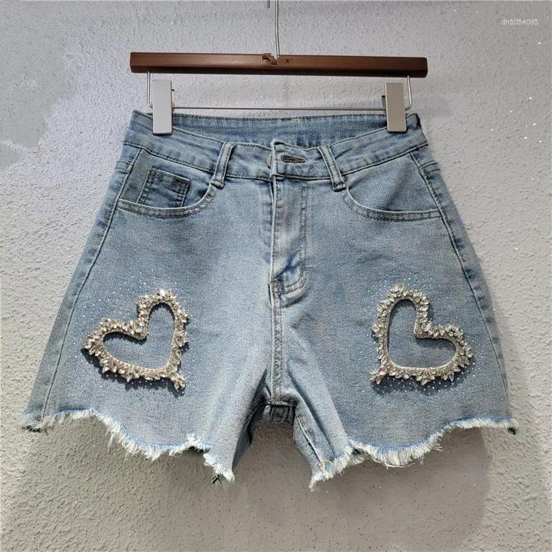 Women's Shorts YEAE Denim Shape Diamonds Burrs Edge Blue High Waist Wide Leg Short Pants 2026 Fashion Summer-image-1100950806
