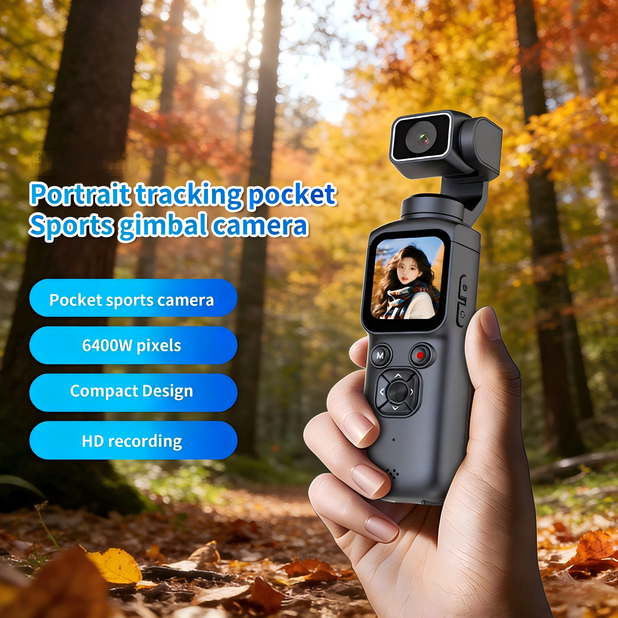 4K Portable Pocket Gimbal For On-the-Go Vlog Recording Handheld Digital Camera | 6400W Pixel, Stabilization, Face Tracking, WIFI File Transfer-image-1108115926