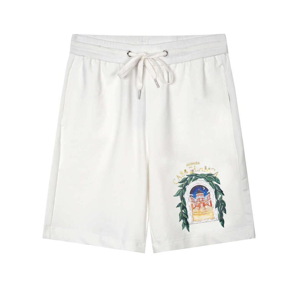 2026 Casab Lanca Blanca Men's Casaity Luxury Brand Casual High Quality Cotton Breathable Shorts With Print Detail | Drawstring Summer Beach Swe
