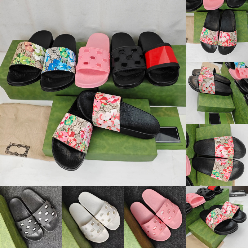 2026 size 35-48 Designer Slippers Mens Womens Slides Floral Flat Gear sole Luxury Sliders Summer Beach shoes pantoufles claquettes Rubber Slipper