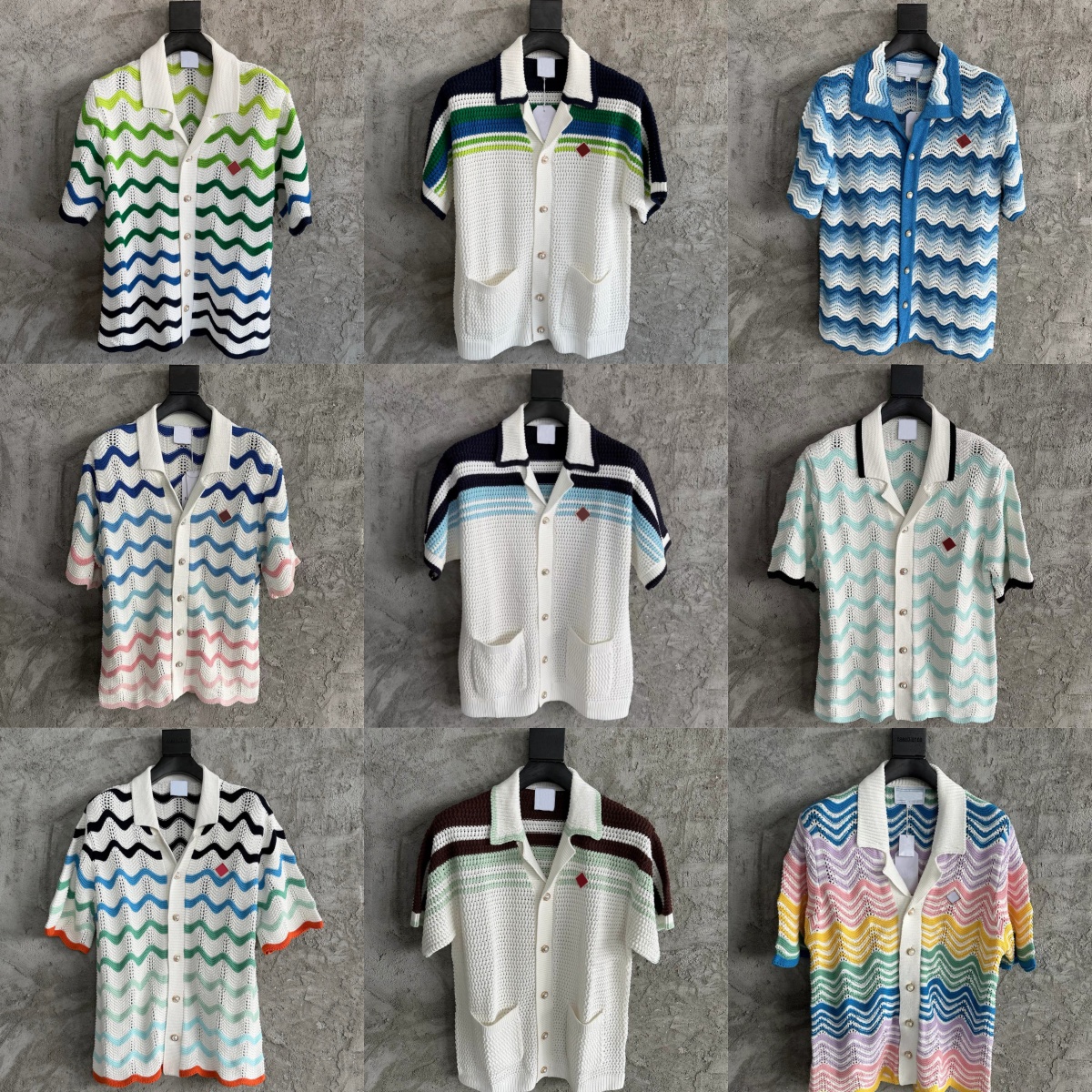 2026 Casabalnc Été Nouveau Designer Tricot Tissé Creux Rayé Vintage Chemise pour Hommes et Femmes Casual Lâche T-Shirt Tricoté Cardigan À Manches