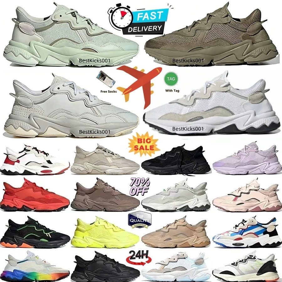 High Quality Ozweego OG Running Shoes Designer Mens Womens Outdoor Casual chunky Sneaker Black White Iridescent Platform Athletic Sneakers Trainers