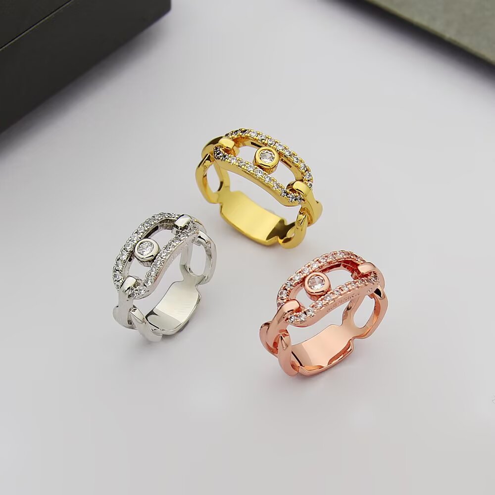 Non-tarnish 18K PVD Gold Ring Sliding Diamond Moving Stone Waterproof 316L Stainless Steel Aesthetic Luxury Jewelry for Women
