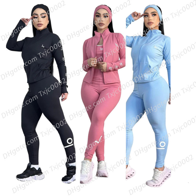 Womens Tracksuits Three Pieces Set Designer 2026 New High-Elasticity Fitness Three-Piece Fashion Sports Set Solid Color Slimming Yoga Outfit With