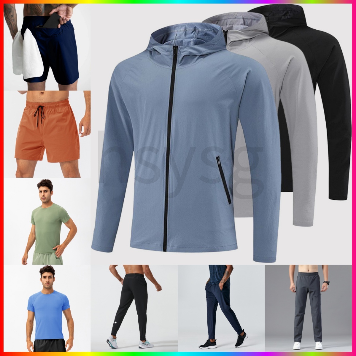 Men Sport Veste à Capuche Zippée Manches Courtes Décontractée Respirante Jogging Extérieur Cardigan Survêtement Poches Pantalon Long Yoga Homme S