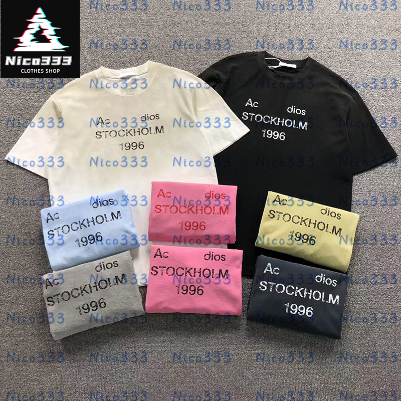 Ac T-shirt doing old 1996 Stockholm letters printed pattern cotton round neck versatile street men and women casual short-sleeved t shirt-image-840593489