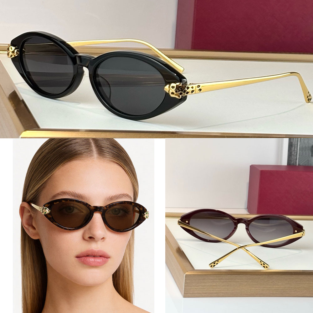2026 PANTHERE DE SUNGLASSES womens designer cat eye CT0634S luxury mens sunglasses fashion shining acetate frame brown lenses UV400 Protection