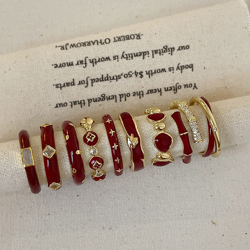 Luxury brands designer Ankora Red Enamel Open Band Ring Set For Women Autumn Winter New Arrival Trendy Exquisite Versatile Finger Ring Jewelry Colle