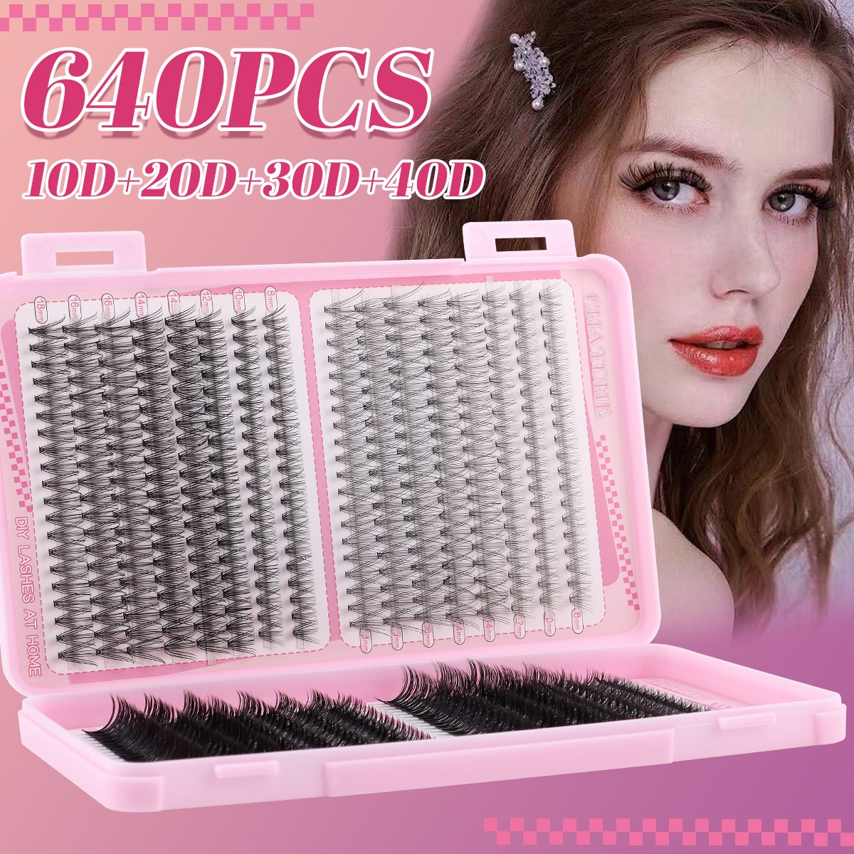 DIY eyelash Extension Kit with Lash Bond and Seal Strong Hold 640Pcs DIY Lash Clusters D Curled Handmade Reusable Lashes Thick Fluffy Individual-image-1100898705