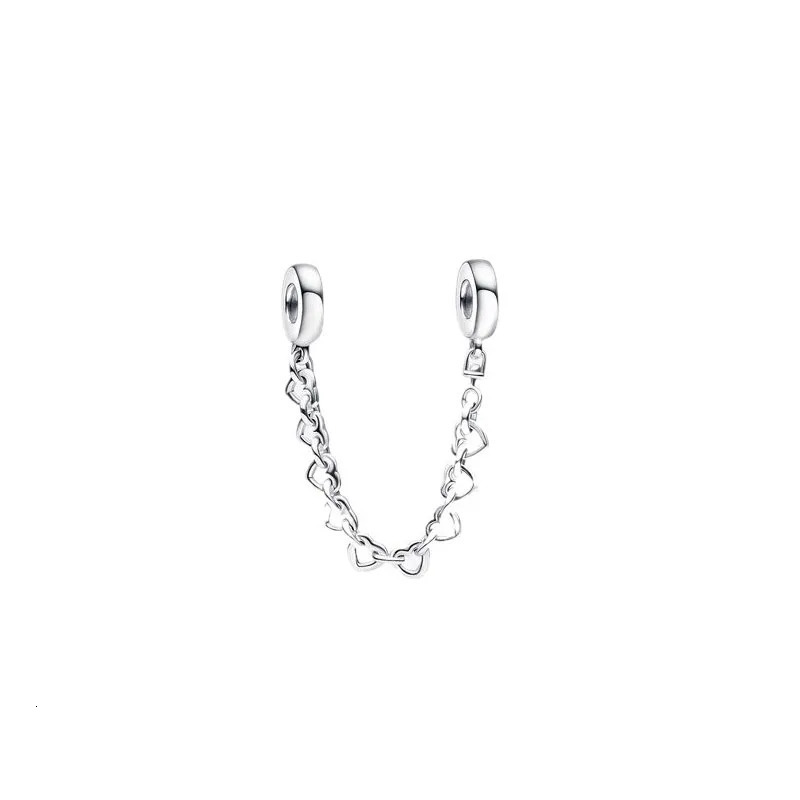 Designer 2026 New Sterling Silver Linked Hearts Safety Chain, Rose Gold Round Charm DIY Jewelry