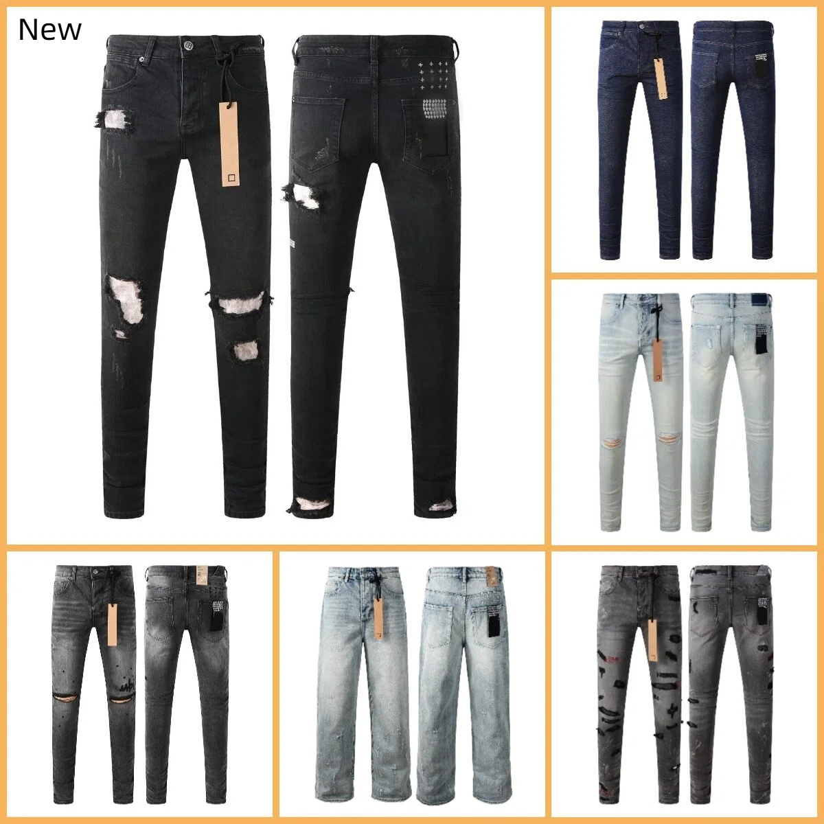 Ripped Retro Slim Fit Jeans Men's Embroidered Pants Knight Torn Fashionable Cotton Jeans Work Streetwear Black Pencil Pants