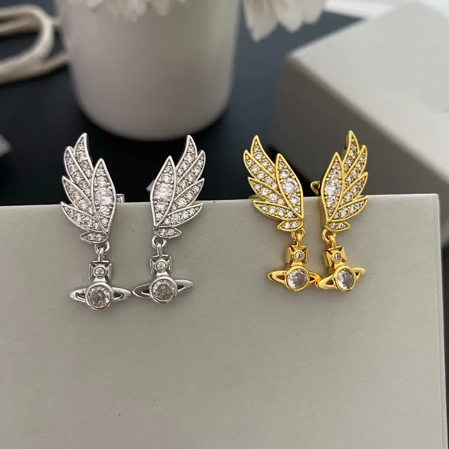 New Designed Classic Angel wings adorned with diamonds Saturn earring Ear studs Valentine's Day Gift Designer Jewelry