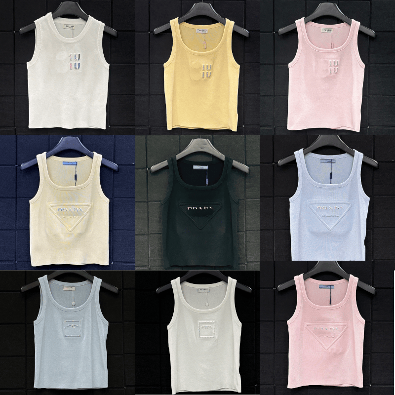 Summer boutique static luxury style knitted women's solid color ribbed vest fashionable U-neck casual suspender high-quality designer clothing