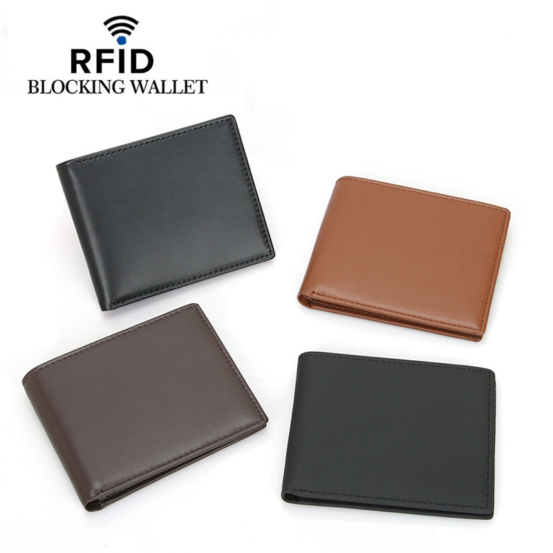 Wholesale Business Genuine Leather Men's Wallets, New Hot-selling RFID Anti-theft Scanning Multi-color Short Wallets