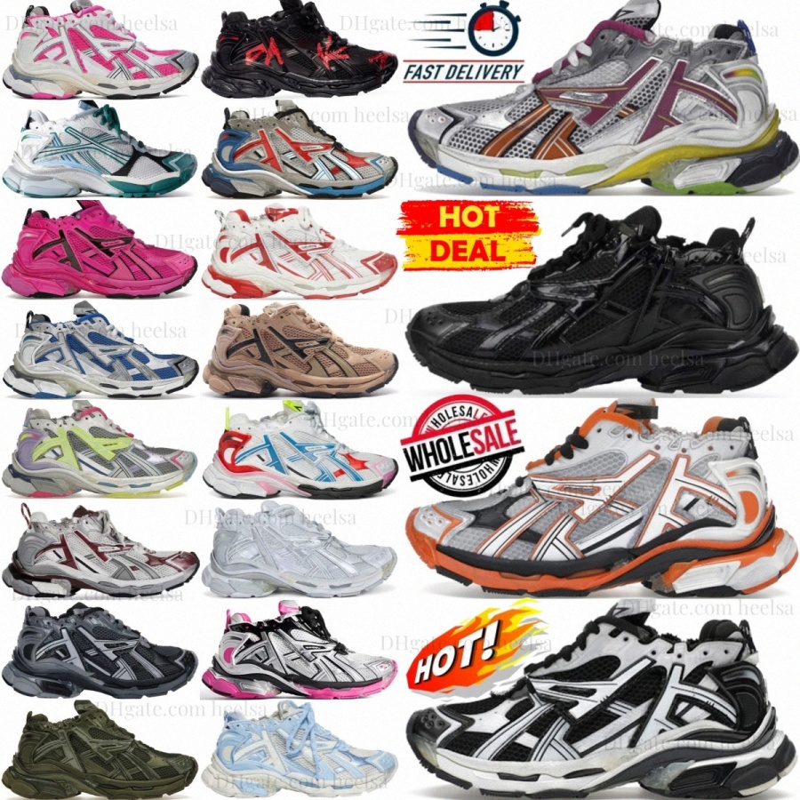 Designer Runner Shoes 7 Mens Womens 7.0 Trainer Track Multicolor Pink Black Triple White Light Blue Red Graffiti Pink Beige Grey Yellow Leather Free