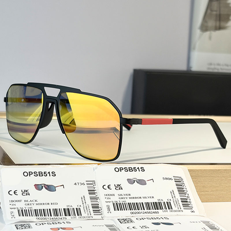 Classic Retro Mens Womens Large Frame Sunglasses SPSB51S Metal Frame Durable Thin Square Lens Casual Daily Party Business UV400 Comes with Box