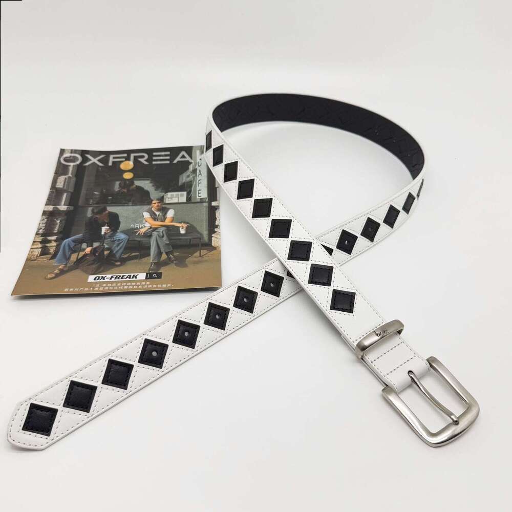 INS Korean Stuy Checkerboard Men Trendy Unisex Simple Genuine Leather Belt Internet Celebrity Same Style High Street stylish