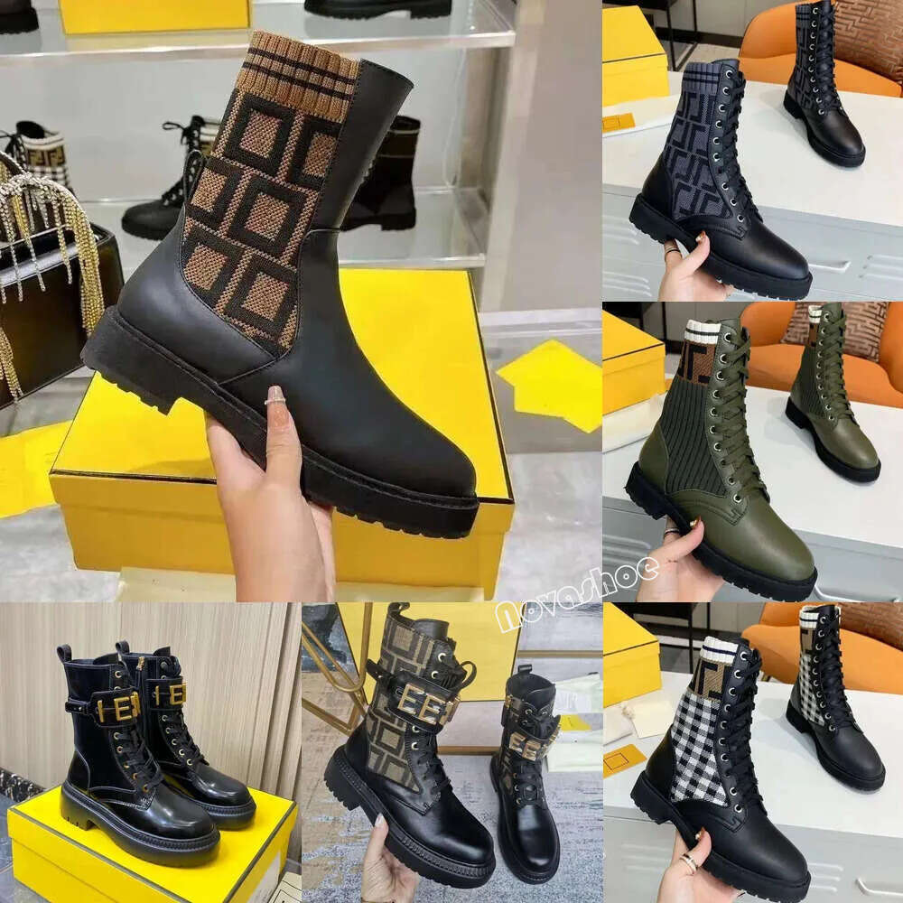 Diseñador de lujo otoño punta redonda letra chelsea mujer correa cremallera media longitud botines cuero con cordones tacón grueso caballero botas m