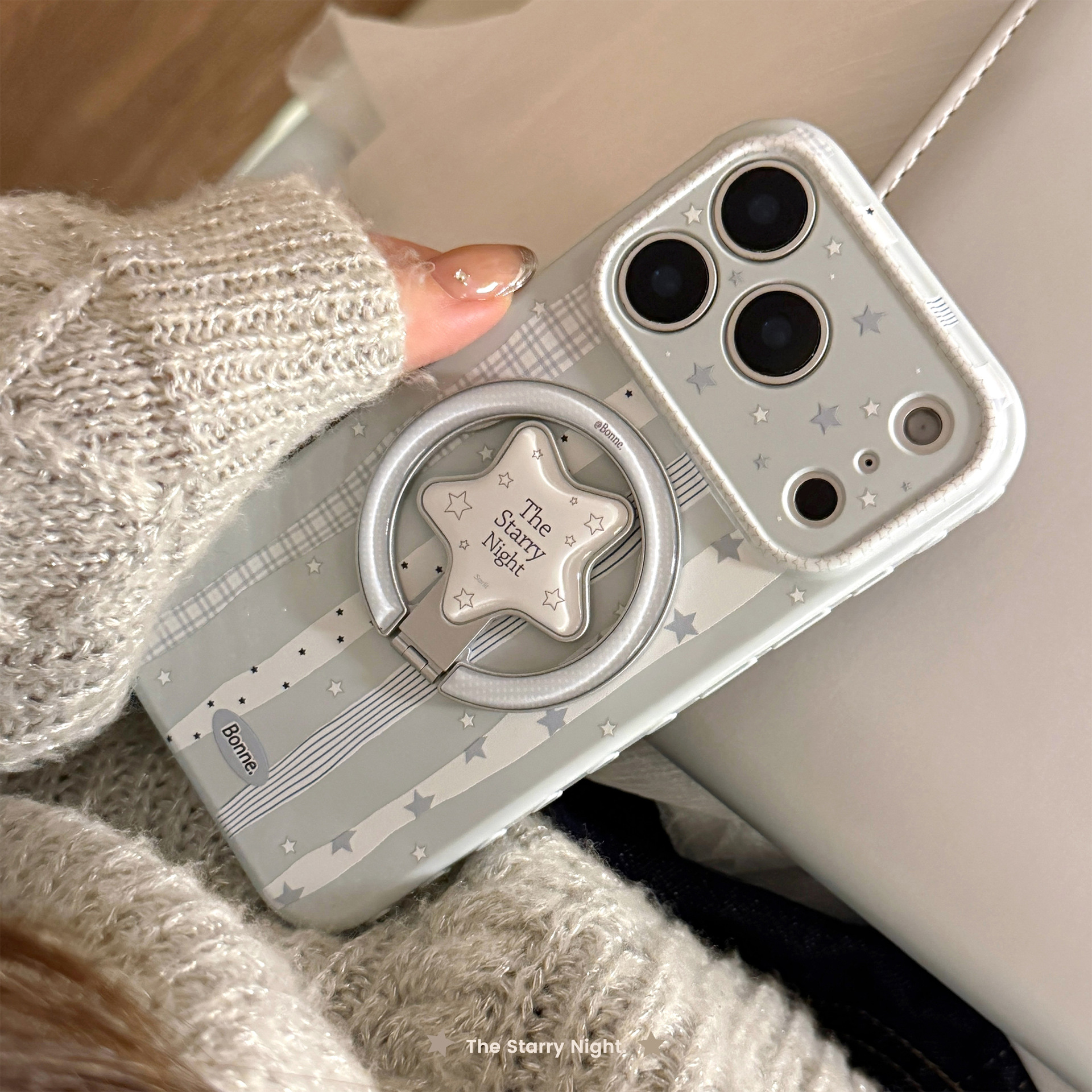 Cream Star Stripe Phone Case for iPhone 17 Pro Max, MagSafe Stand Cover for iPhone 16 15 13-image-1101048555