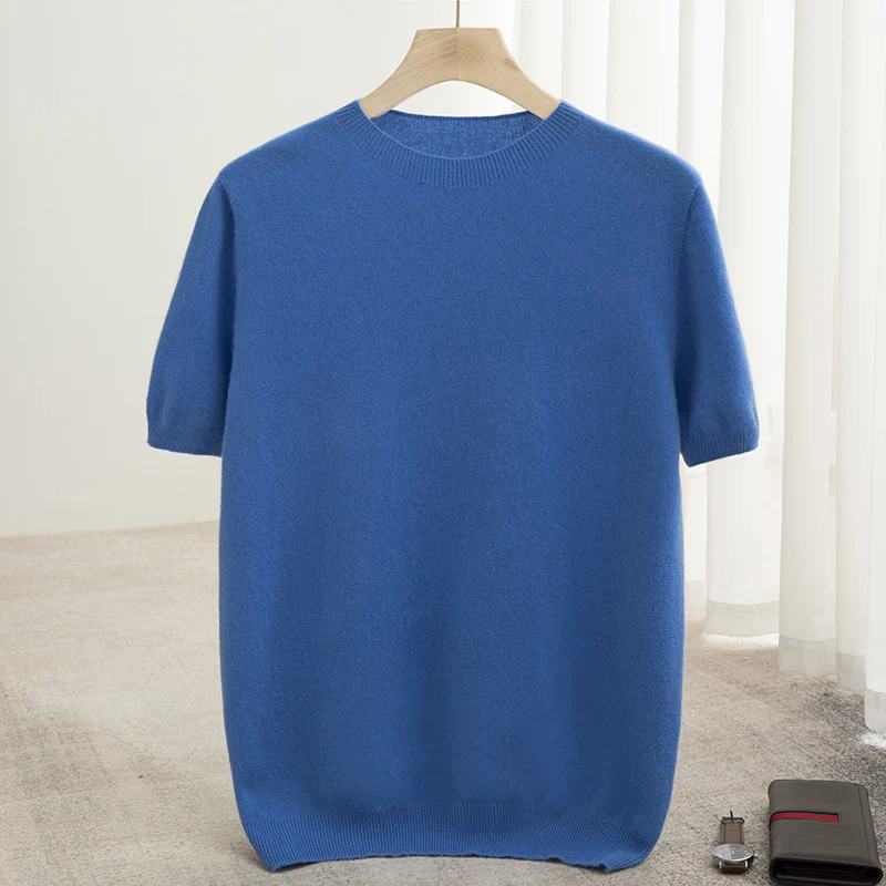 2025 Mens Tshirt Autumn Ad Winter 100 Pure Wool TShirt Loose Knit Pullover Round Neck Casual Short Sleeves Minimalist Top 260410