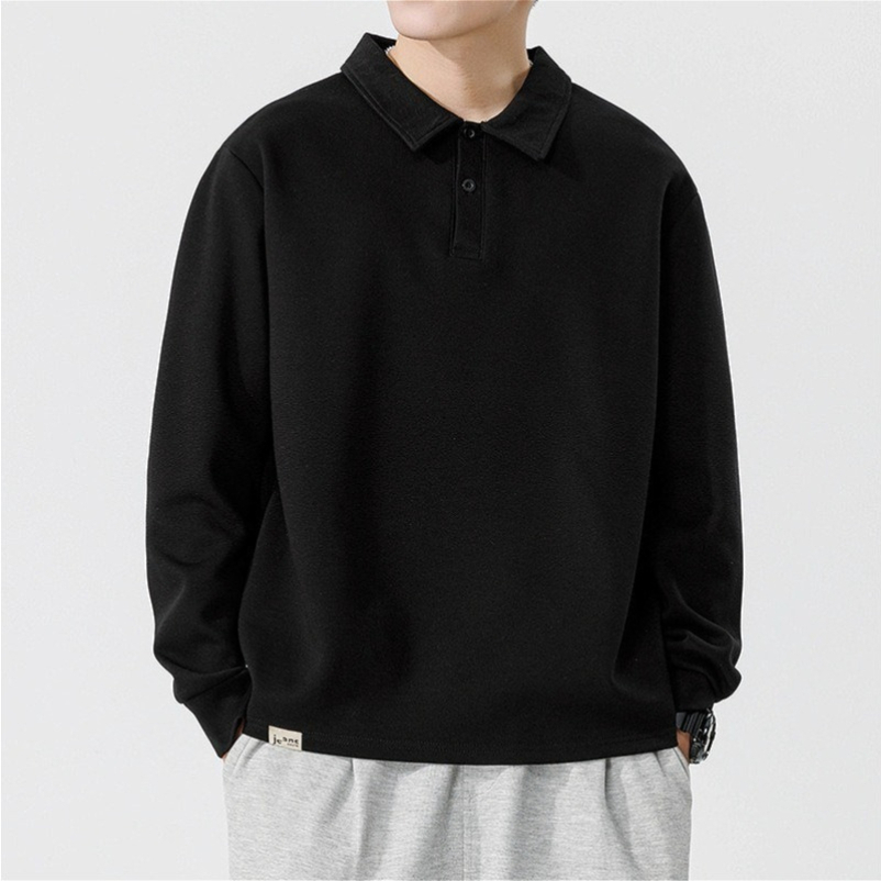 a122 Men Long-sleeved Autumn and Winter Heavy Loose Solid Color Lapel Youth Casual