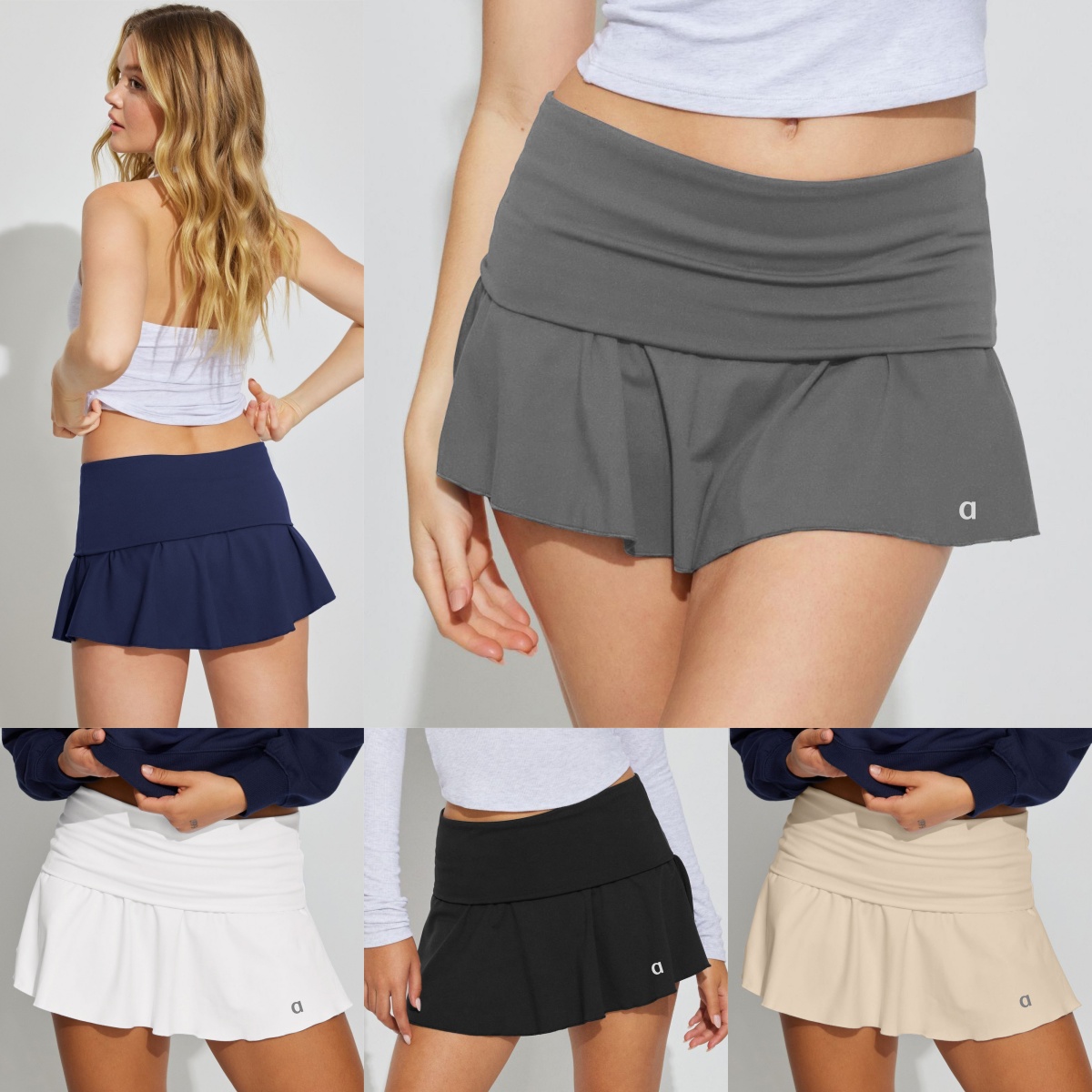 A2065 Short évasé décontracté en tissu de coton, jupes de Tennis, jupe plissée unie Anti-éblouissement pour femmes, Petite robe de sport d'été