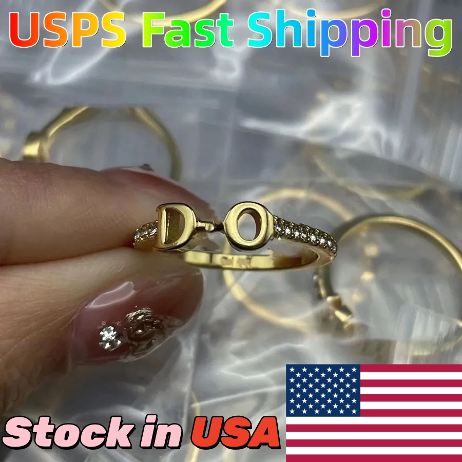 Letter Diamond Ring Women designer rings Luxury gift high quality 18K Gold rings Stainless rings for Lady Elegant Band rings C5Ut#