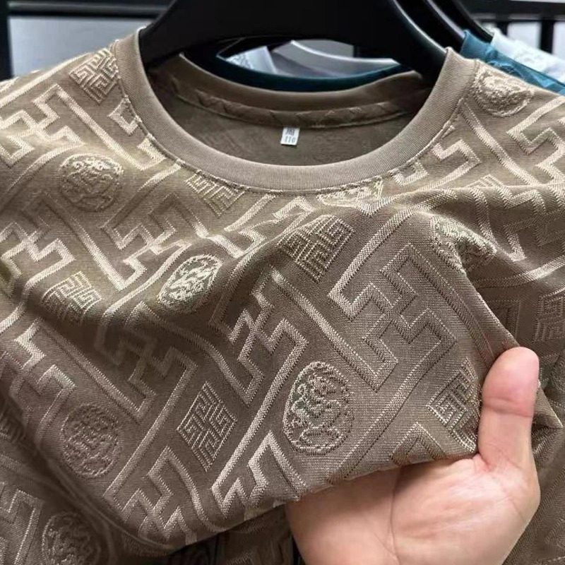 Designer Shirts big size T Shirt Luxury Tee Mens High End Brand Ice Silk Jacquard Plaid Round Neck T-shirt Men Summer Casual Breathable Polyester Sh